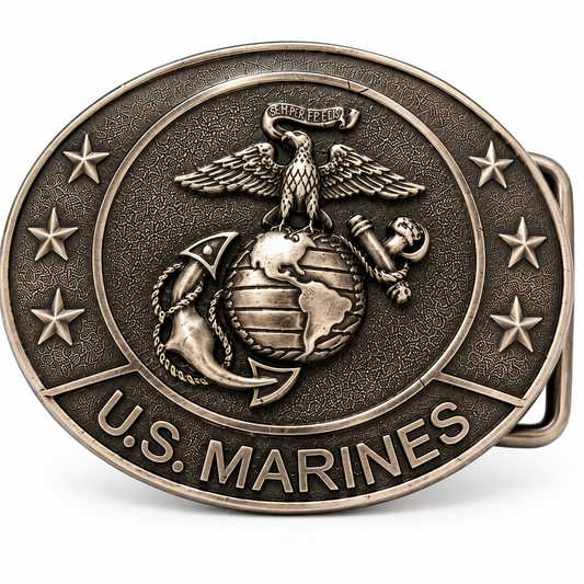 U.S. Marine Corps Premium Belt Buckle – Solid Brass, Antique Silver Finish