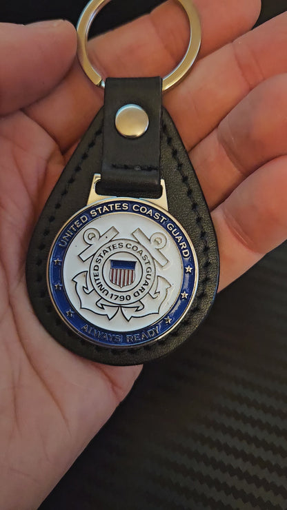 OODA United States Coast Guard Leather Key Chain - Black
