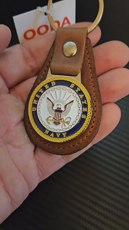 OODA United States Navy Leather Key Chain - Brown